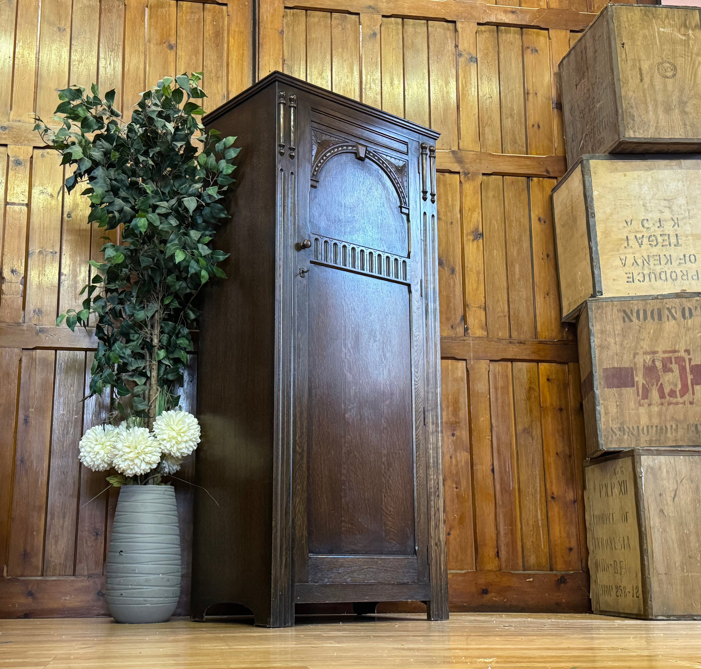 Vintage Oak Compact Wardrobe \ Small Gentlemen’s Closet \ Storage Cupboard