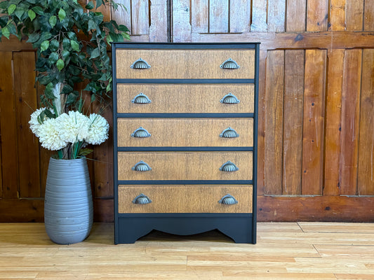 Rustic Oak Chest of Drawers by Lebus \ Painted Black Drawers \ Bedroom Storage