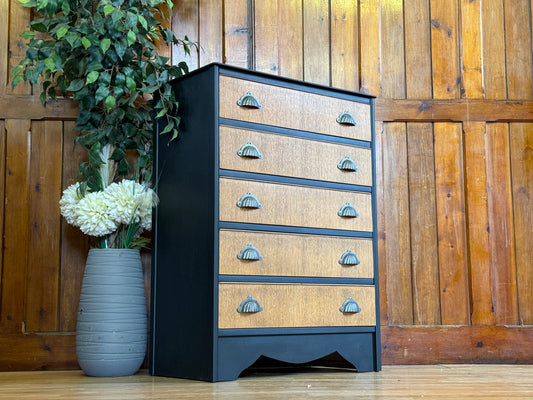 Rustic Oak Chest of Drawers by Lebus \ Painted Black Drawers \ Bedroom Storage