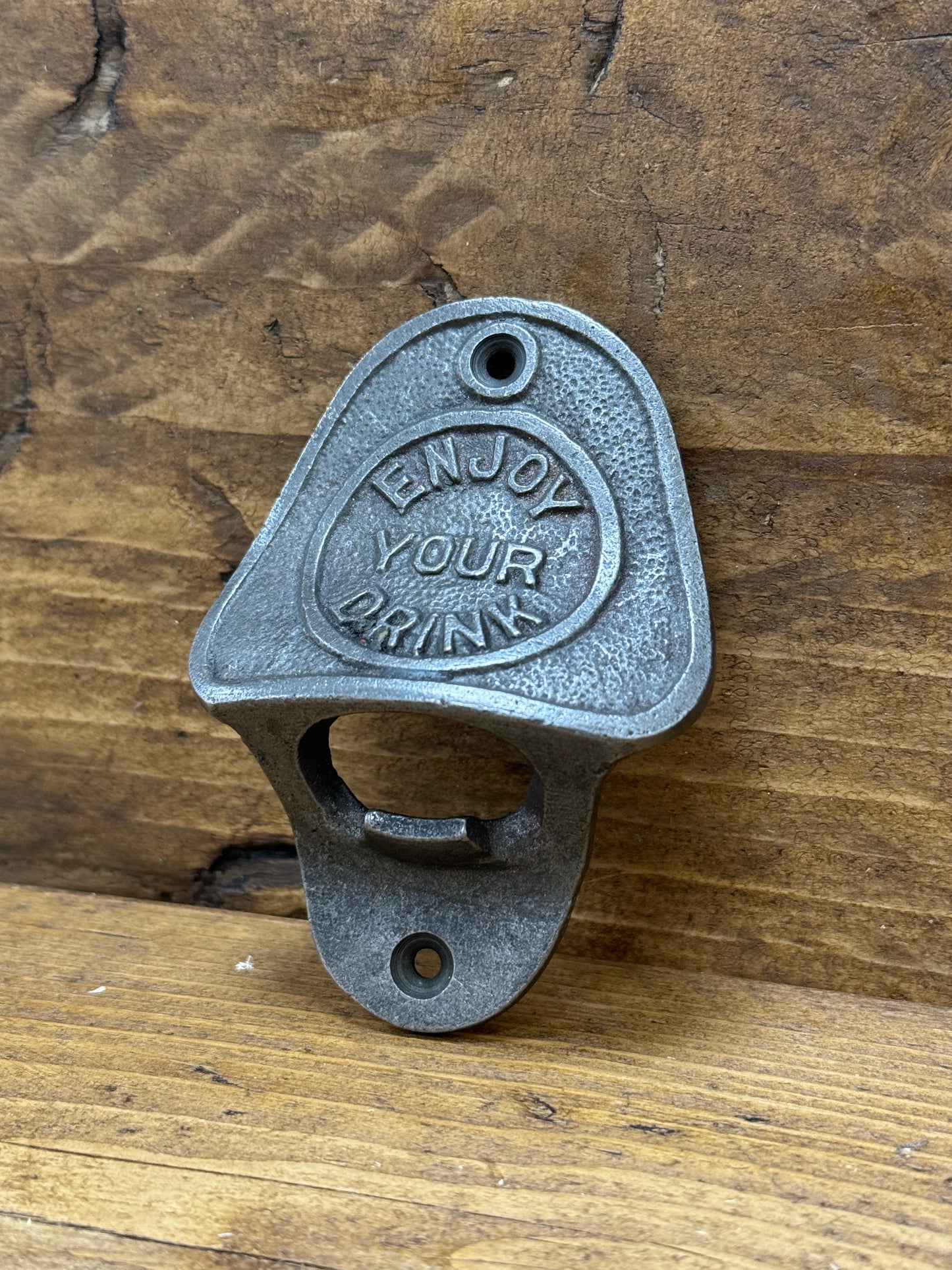 ENJOY YOUR DRINK \ Cast Iron Wall Mounted Bottle Opener \ Vintage Style Home Bar