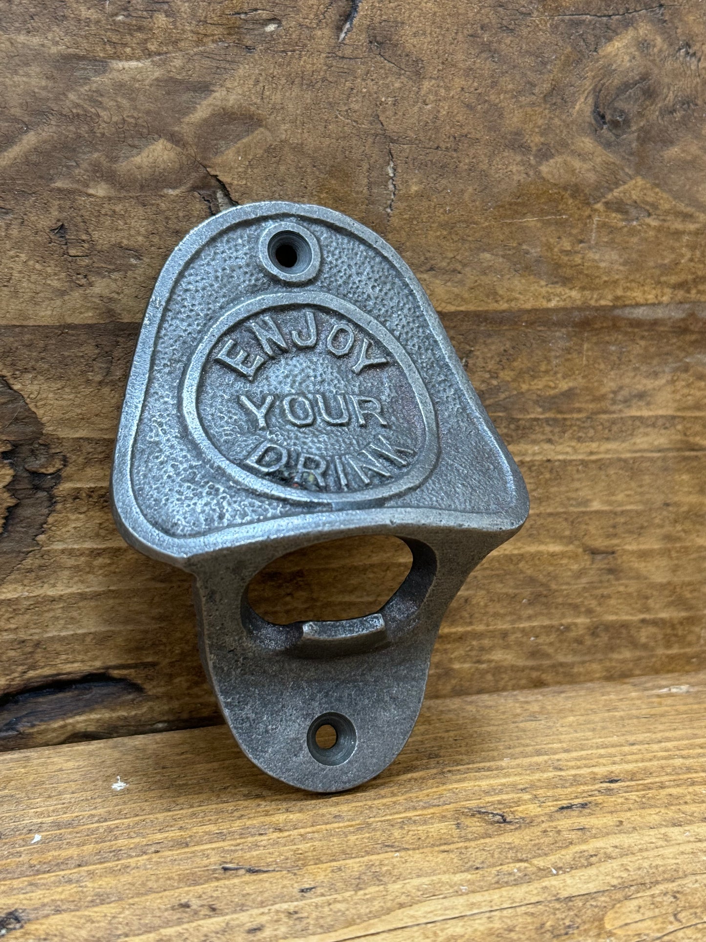 ENJOY YOUR DRINK \ Cast Iron Wall Mounted Bottle Opener \ Vintage Style Home Bar