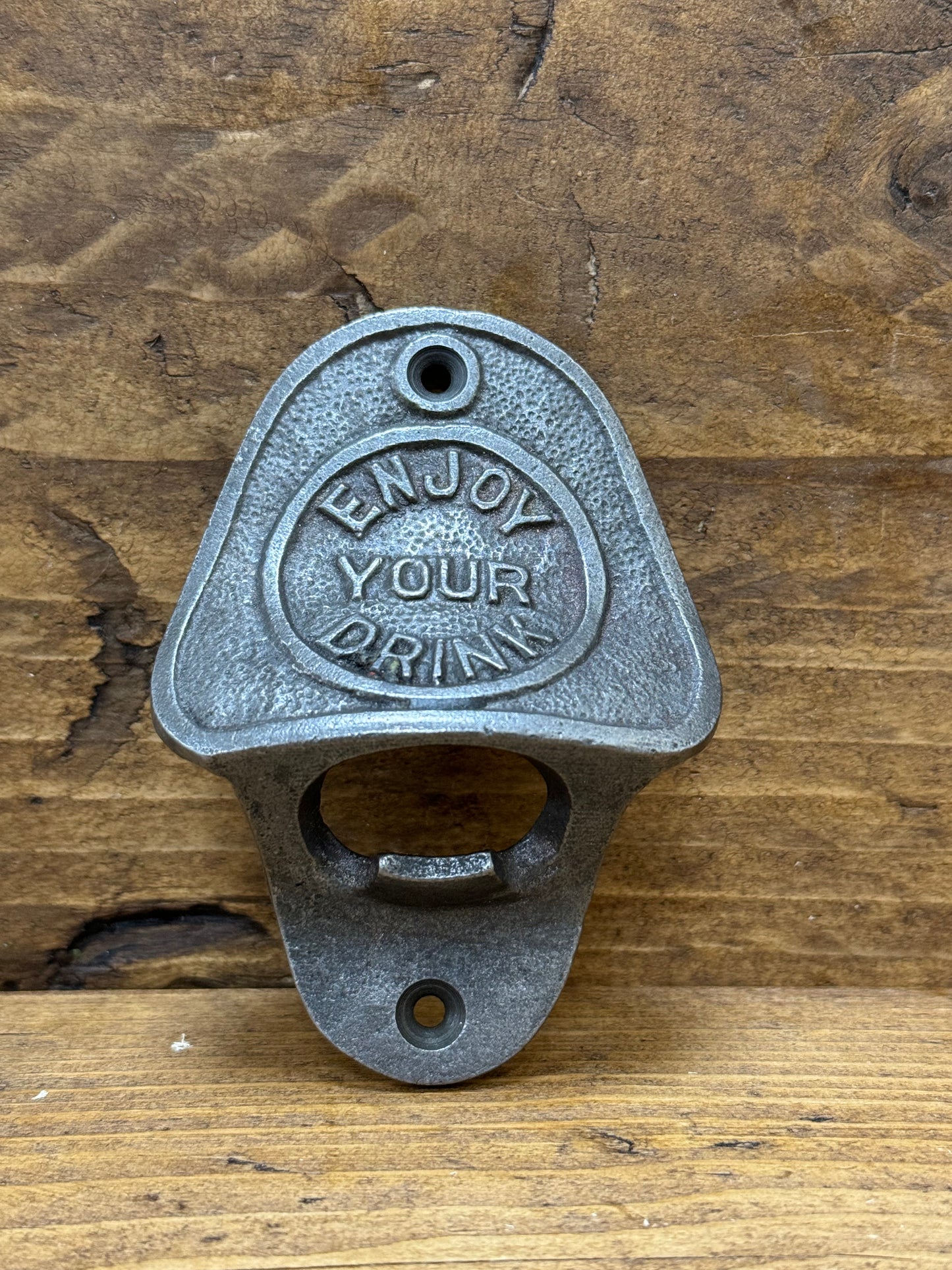 ENJOY YOUR DRINK \ Cast Iron Wall Mounted Bottle Opener \ Vintage Style Home Bar