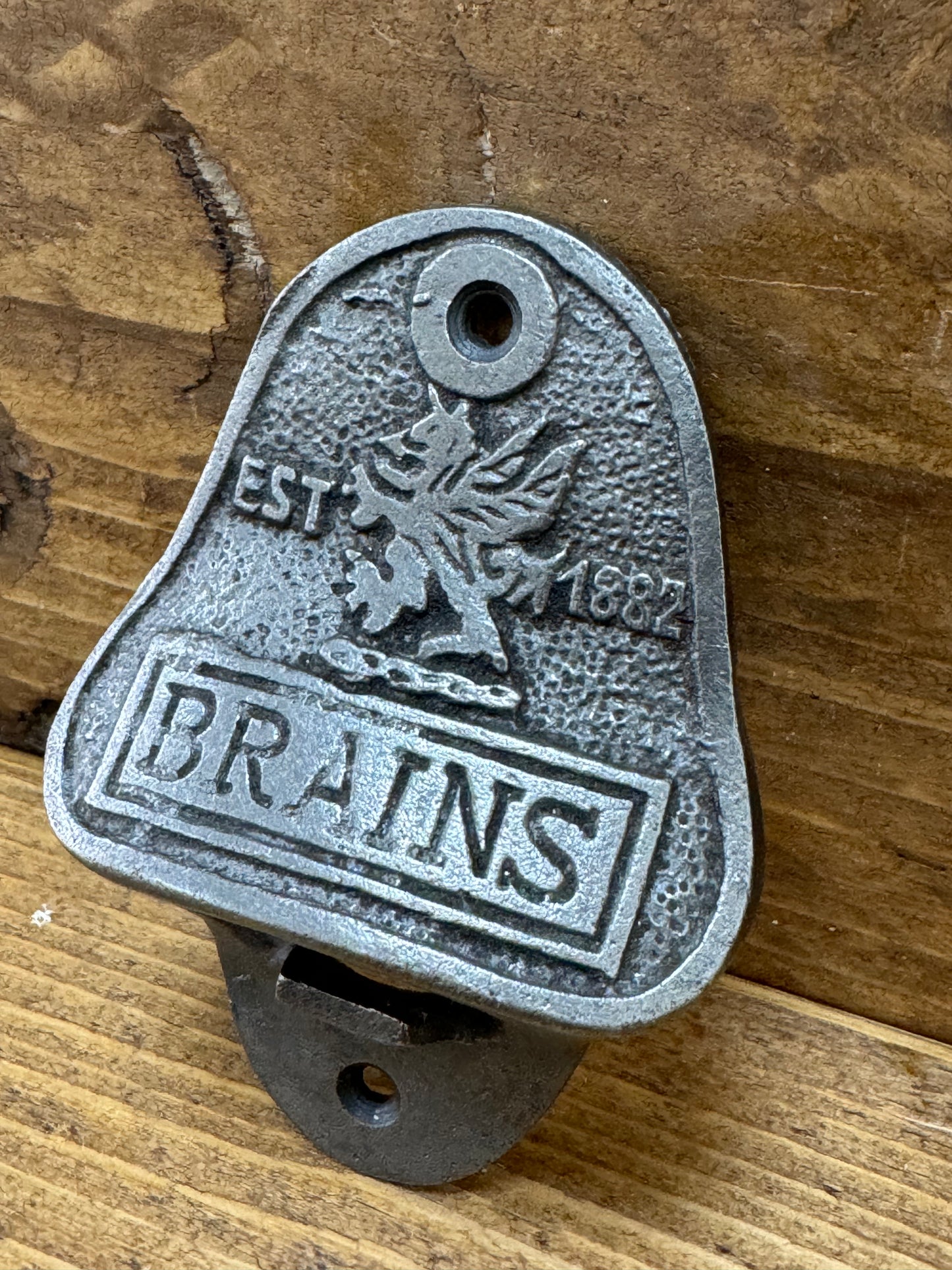 BRAINS BREWERY \ Cast Iron Wall Mounted Bottle Opener \ Vintage Style Home Bar