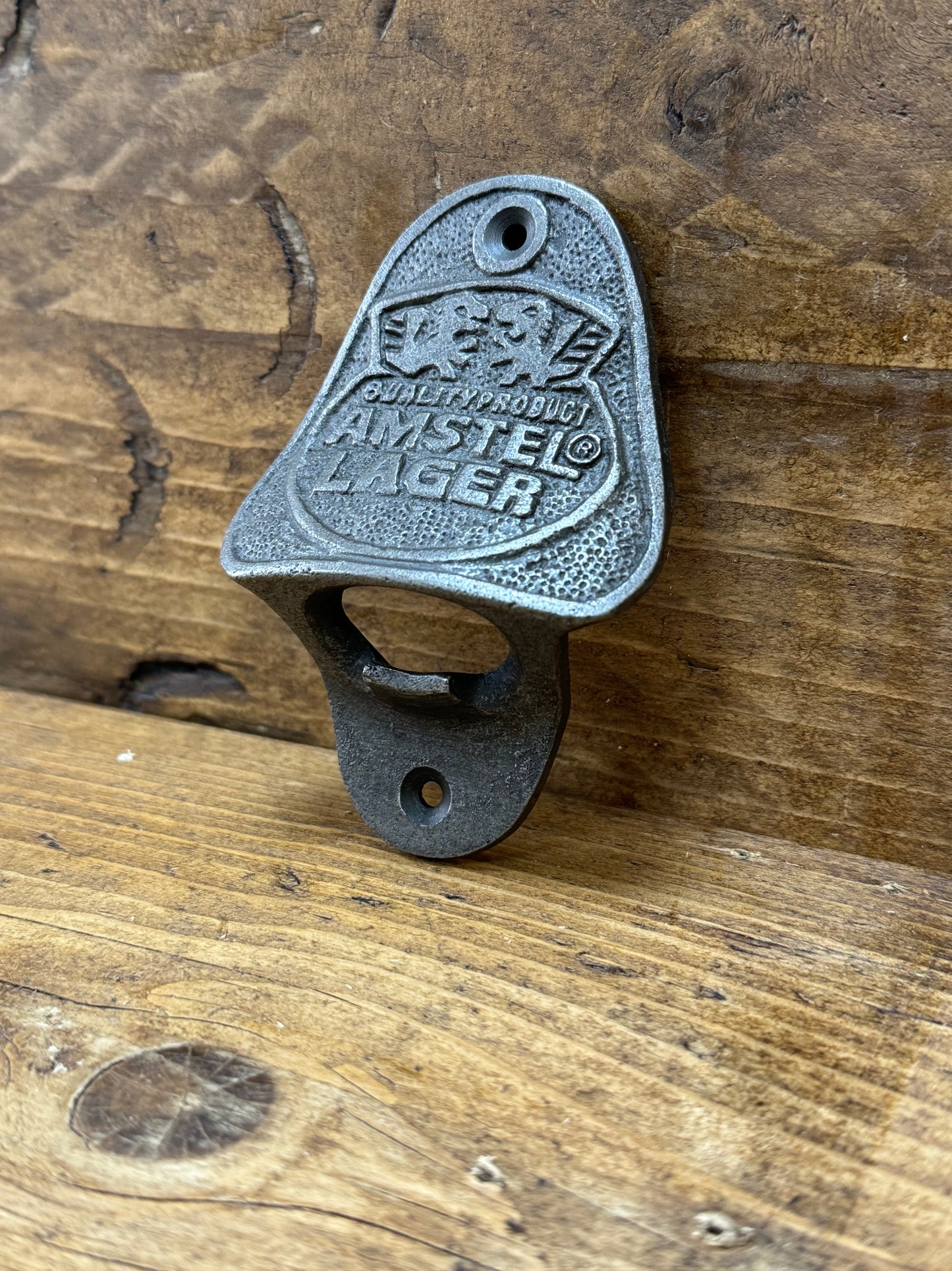 AMSTEL LAGER \ Cast Iron Wall Mounted Bottle Opener \ Vintage Style Home Bar