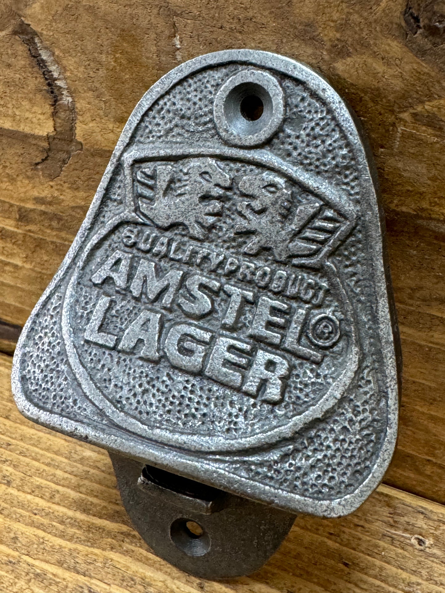 AMSTEL LAGER \ Cast Iron Wall Mounted Bottle Opener \ Vintage Style Home Bar