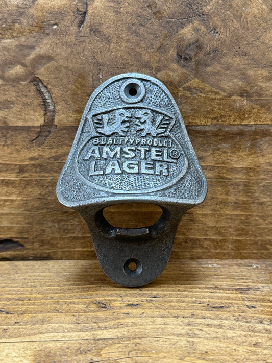 AMSTEL LAGER \ Cast Iron Wall Mounted Bottle Opener \ Vintage Style Home Bar