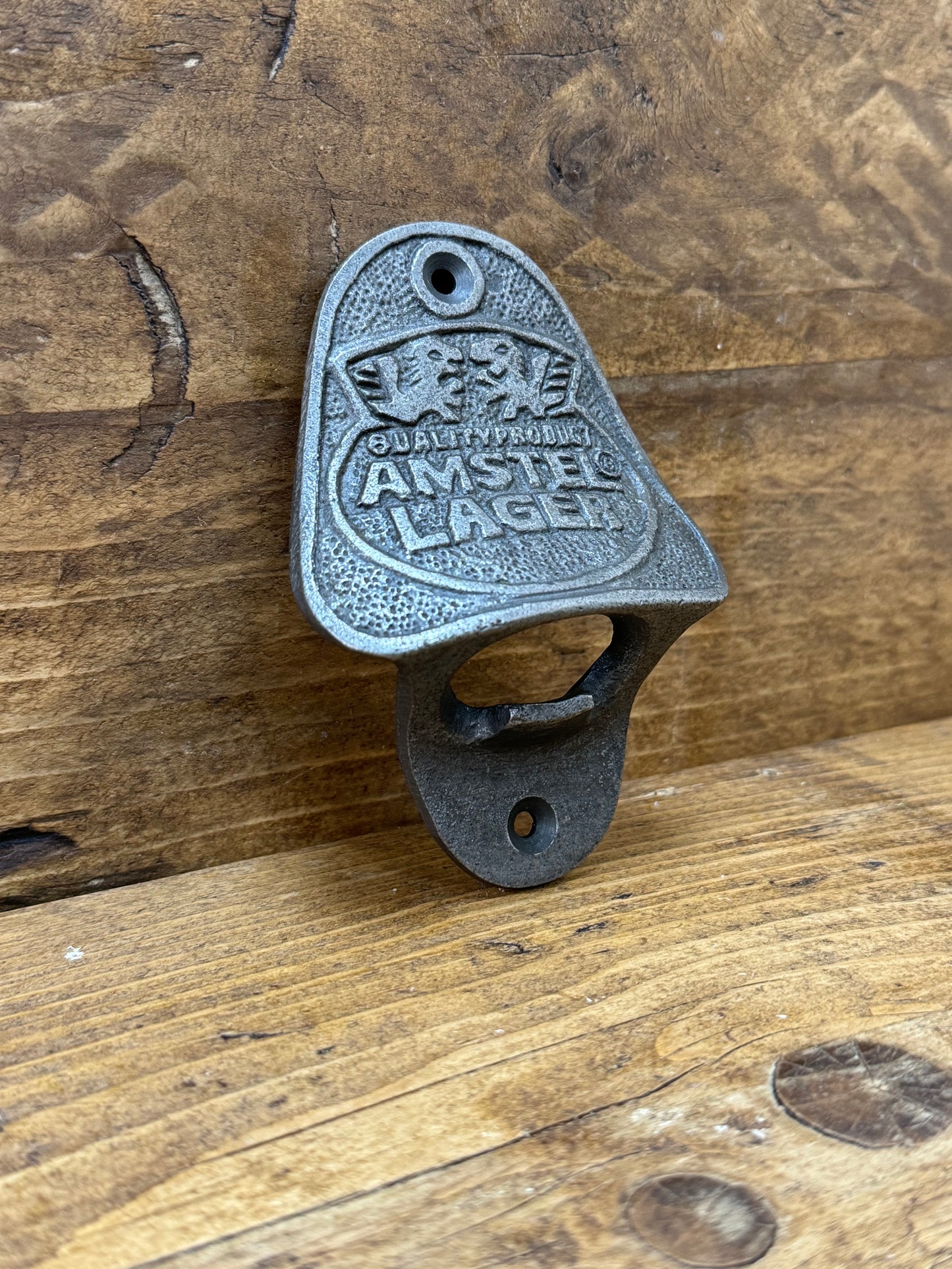 AMSTEL LAGER \ Cast Iron Wall Mounted Bottle Opener \ Vintage Style Home Bar