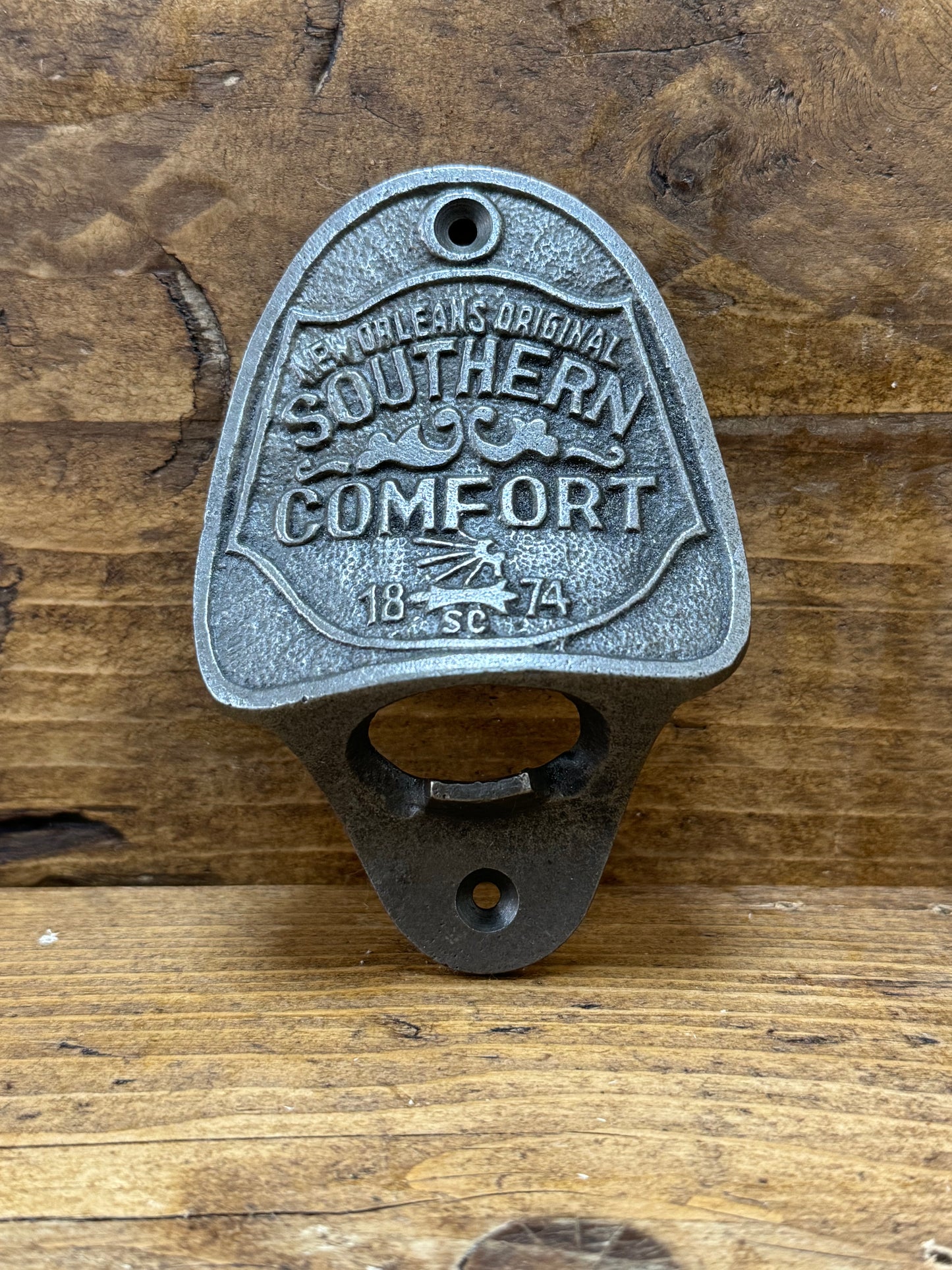 SOUTHERN COMFORT \ Cast Iron Wall Mounted Bottle Opener \ Vintage Style Home Bar