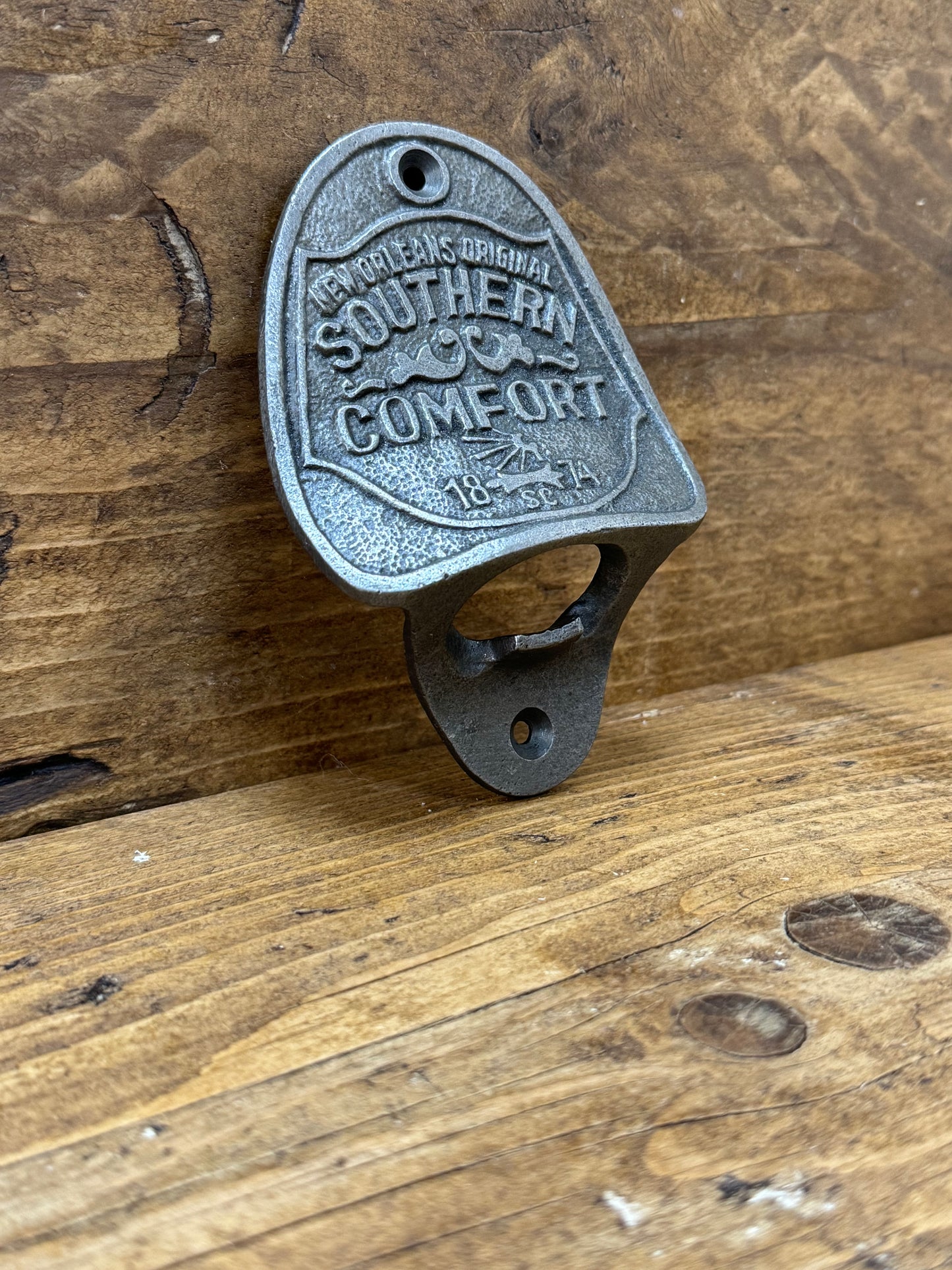 SOUTHERN COMFORT \ Cast Iron Wall Mounted Bottle Opener \ Vintage Style Home Bar