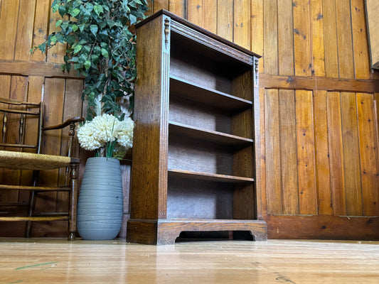 Vintage Carved Oak Bookcase \ Rustic Book Shelves \ Hallway Shelving Unit