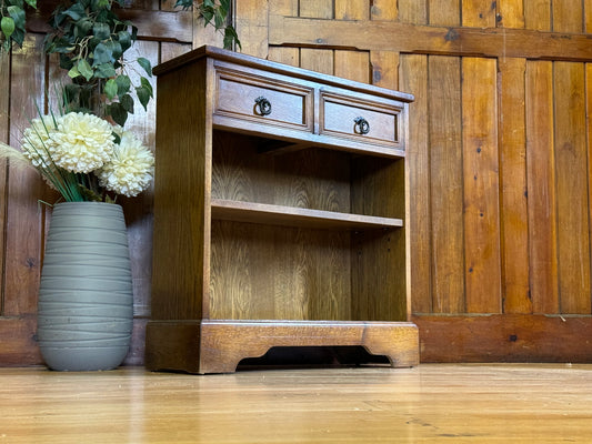 Small Oak Hall Bookcase by Olde Court \ Slim Book Shelves Lamp Table