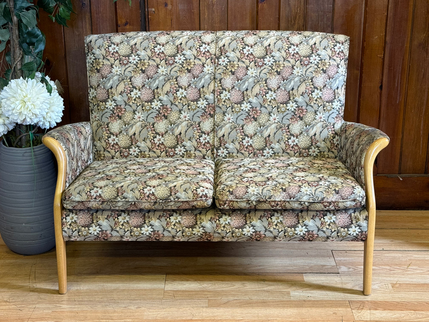 Vintage Parker Knoll Froxfield Two Seater Sofa \ Floral Small Settee \ PK749