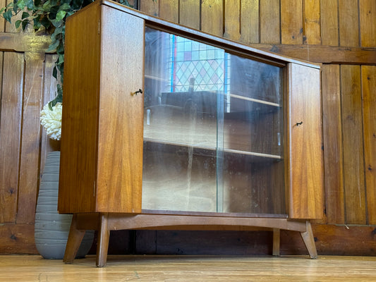 Vintage Glazed Bookcase with Cupboards by Nathan \ Teak Glass Display Unit