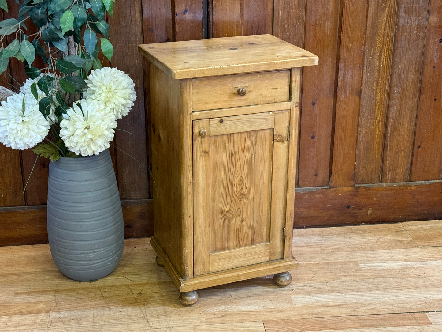 Antique Farmhouse Pine Pot Cupboard \ Super Rustic Small Cabinet Lamp Table