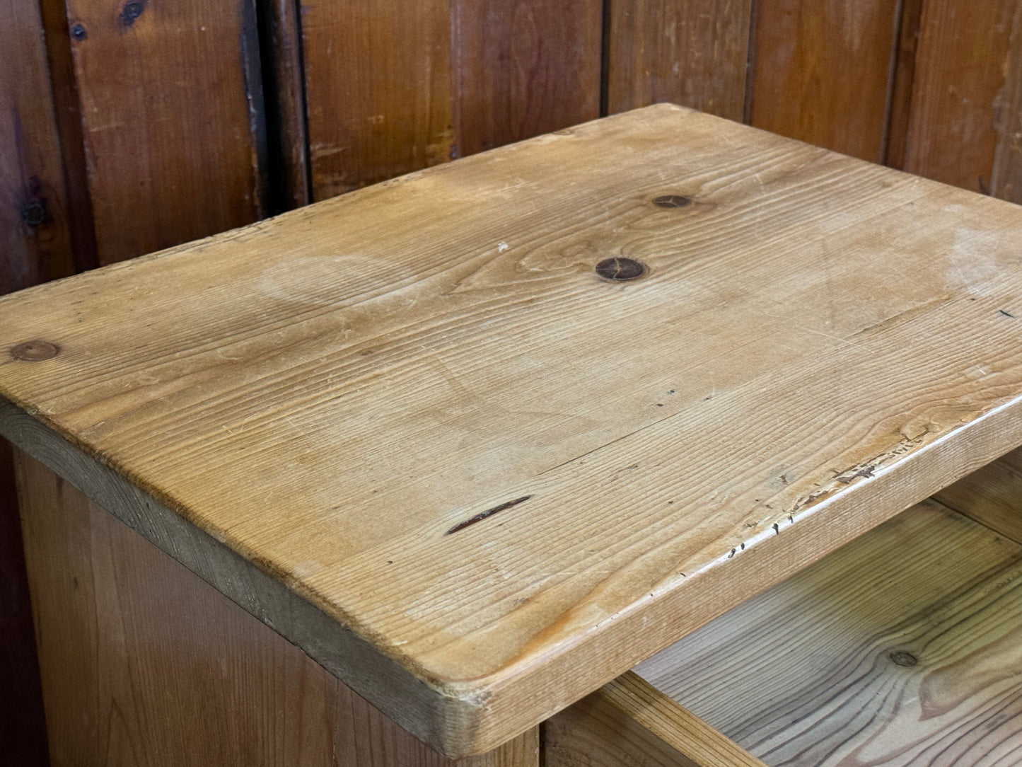 Antique Farmhouse Pine Pot Cupboard \ Super Rustic Small Cabinet Lamp Table