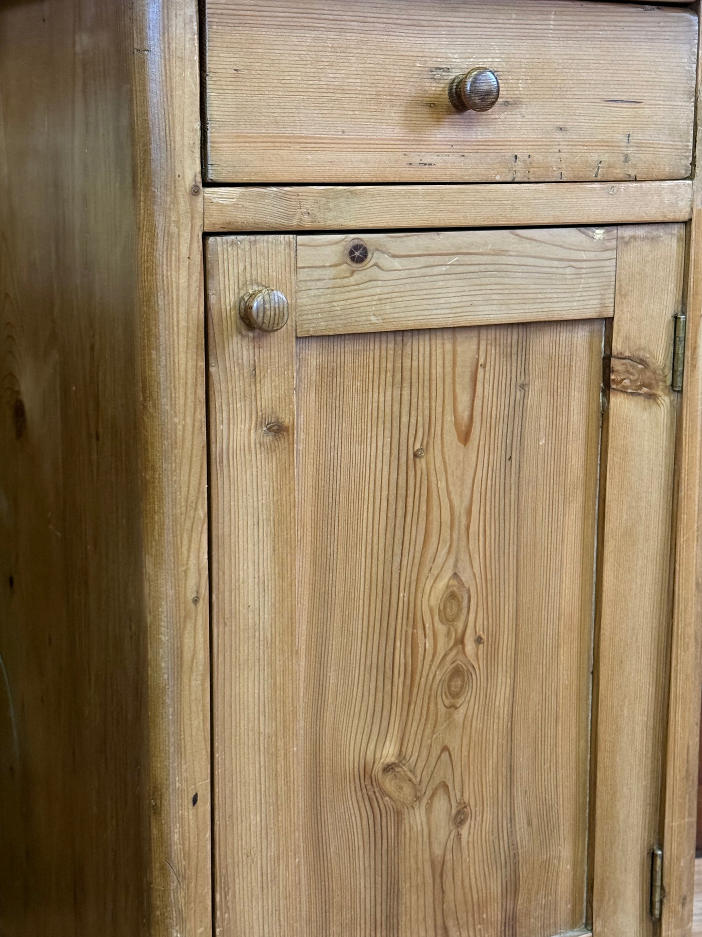 Antique Farmhouse Pine Pot Cupboard \ Super Rustic Small Cabinet Lamp Table