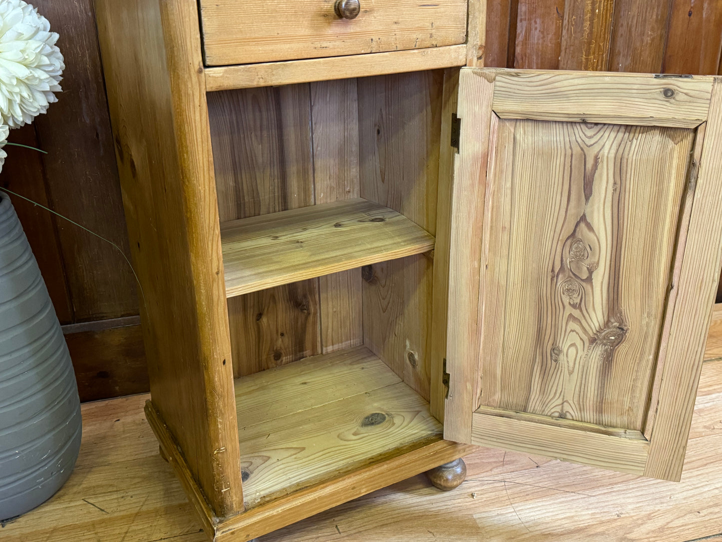 Antique Farmhouse Pine Pot Cupboard \ Super Rustic Small Cabinet Lamp Table