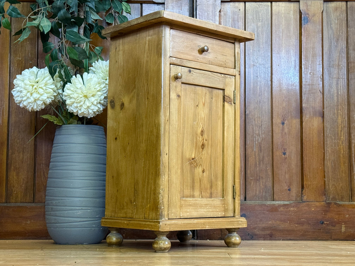 Antique Farmhouse Pine Pot Cupboard \ Super Rustic Small Cabinet Lamp Table