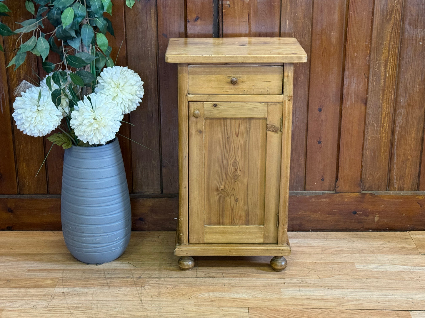 Antique Farmhouse Pine Pot Cupboard \ Super Rustic Small Cabinet Lamp Table