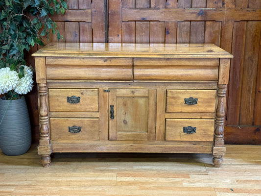 Antique Pine Farmhouse Sideboard \ Rustic Victorian Chest of Drawers Storage