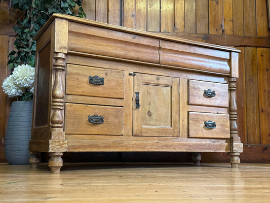 Antique Pine Farmhouse Sideboard \ Rustic Victorian Chest of Drawers Storage