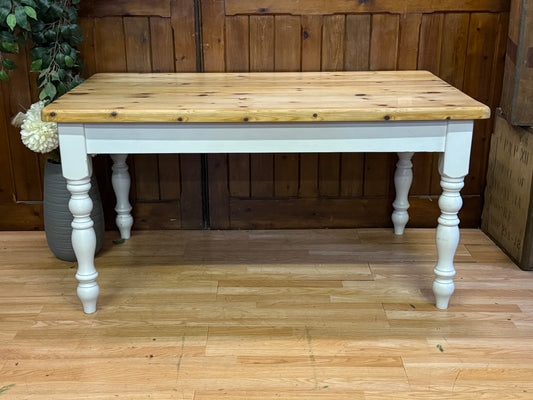 Shabby Solid Pine Kitchen Table \ Distressed Chunky Farmhouse Dining Table