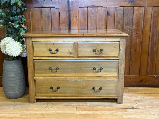 Antique Pine & Satinwood Farmhouse Low Chest of Drawers \ Rustic Storage Draws