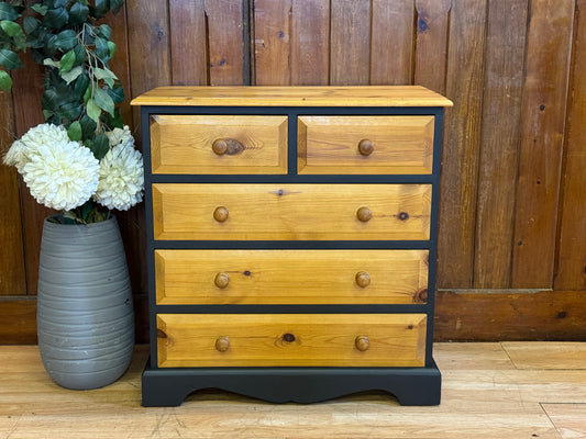 Small Rustic Pine Shop Chest of Drawers \ Painted Black Drawers \ Storage Draws