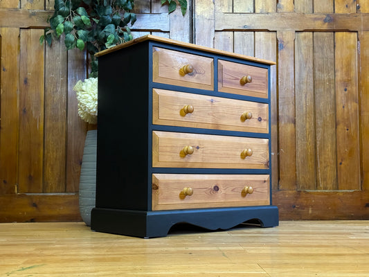 Small Rustic Pine Shop Chest of Drawers \ Painted Black Drawers \ Storage Draws