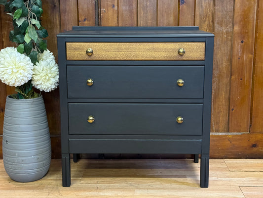 Small Oak Deco Chest of Drawers \ Painted Black Rustic Storage Drawers