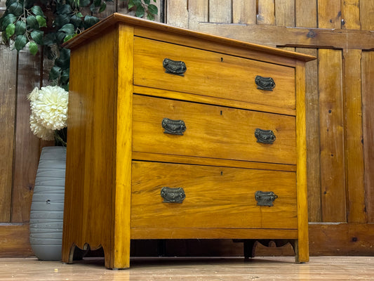 Antique Pine & Satinwood Farmhouse Small Chest of Drawers \ Rustic Storage Draws