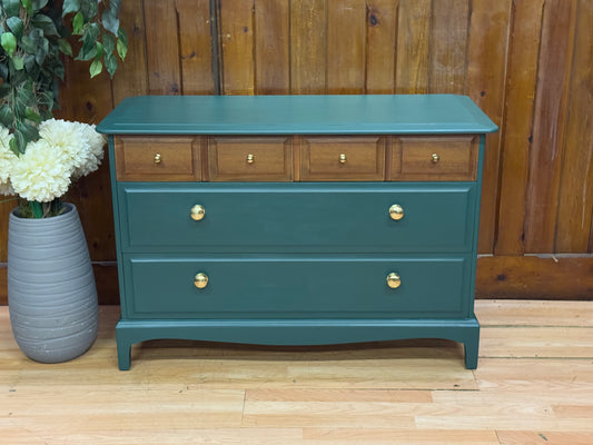 Vintage Stag Minstrel Green Chest of Drawers \ Low Sideboard Storage Drawers