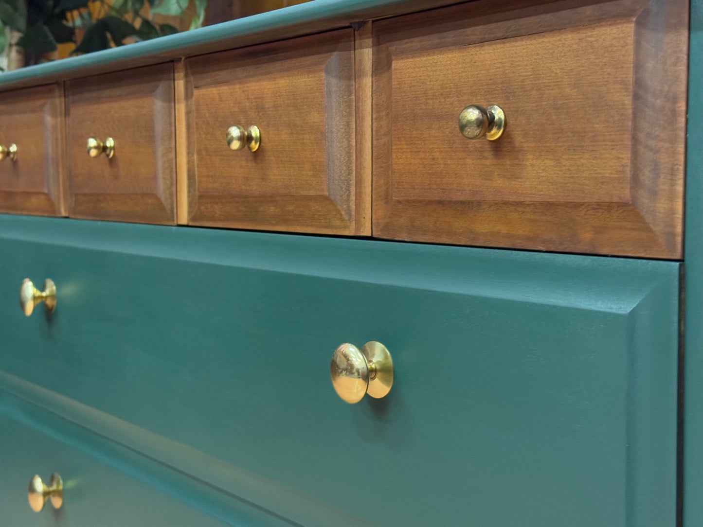 Vintage Stag Minstrel Green Chest of Drawers \ Low Sideboard Storage Drawers