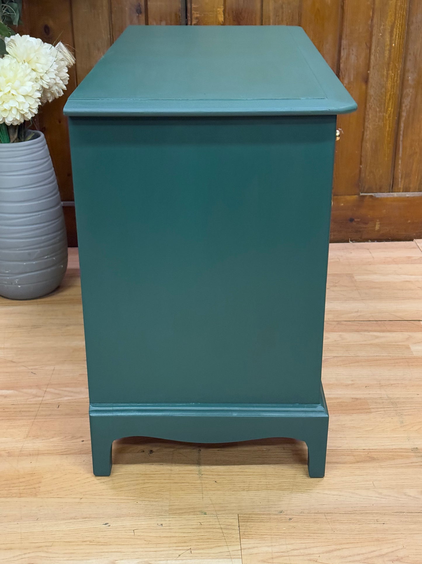 Vintage Stag Minstrel Green Chest of Drawers \ Low Sideboard Storage Drawers