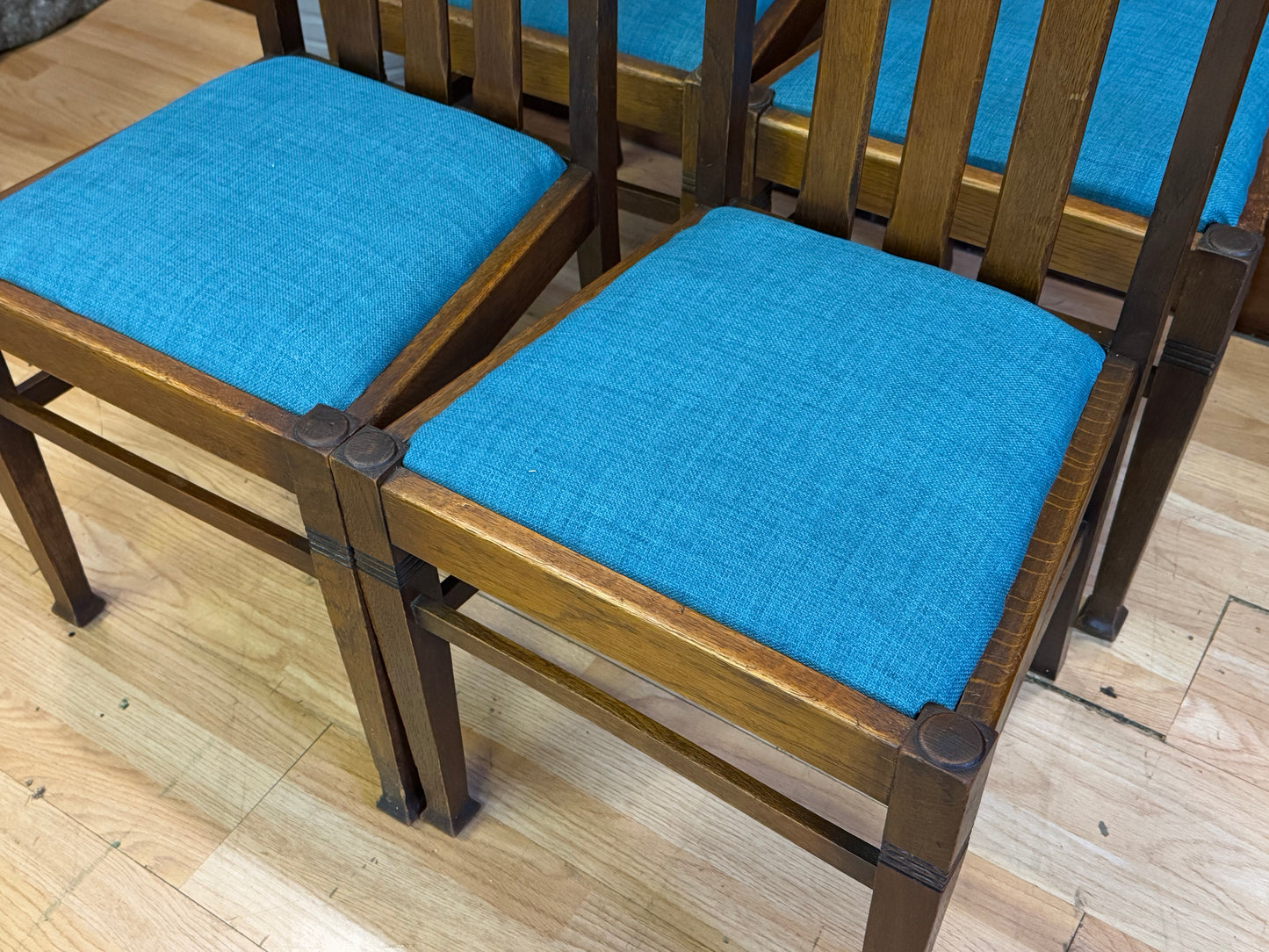 Antique Arts and Crafts Dining Chairs \ Oak Kitchen Chairs by H J Searle & Son