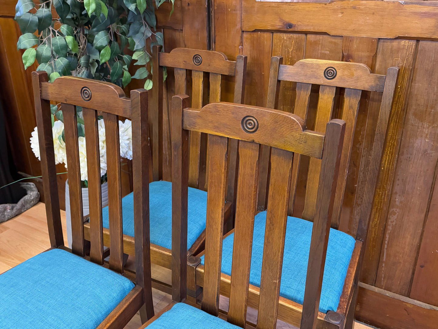 Antique Arts and Crafts Dining Chairs \ Oak Kitchen Chairs by H J Searle & Son