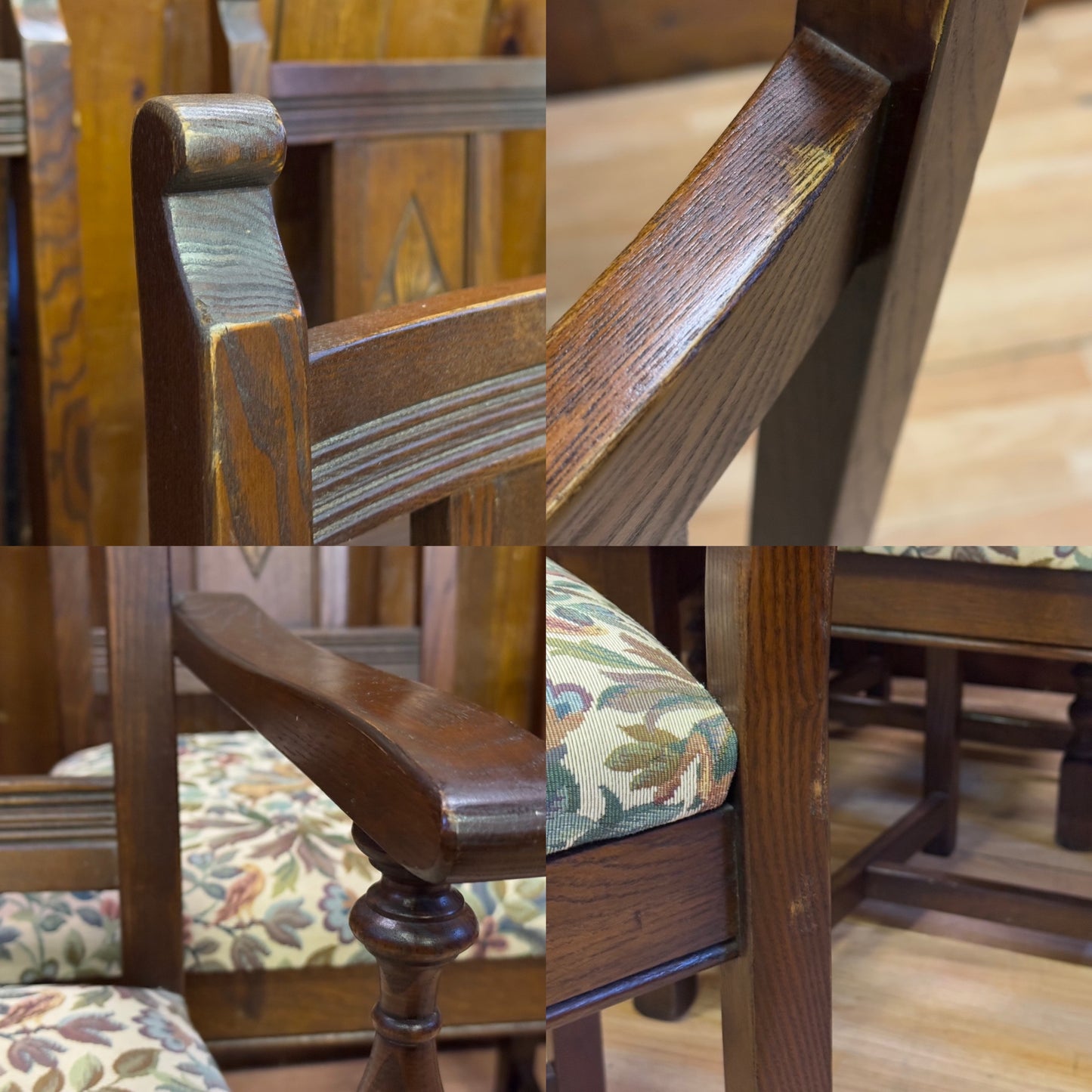 Vintage Old Charm Aldeburgh Oak Dining Chairs \ Tudor Style Kitchen Chairs