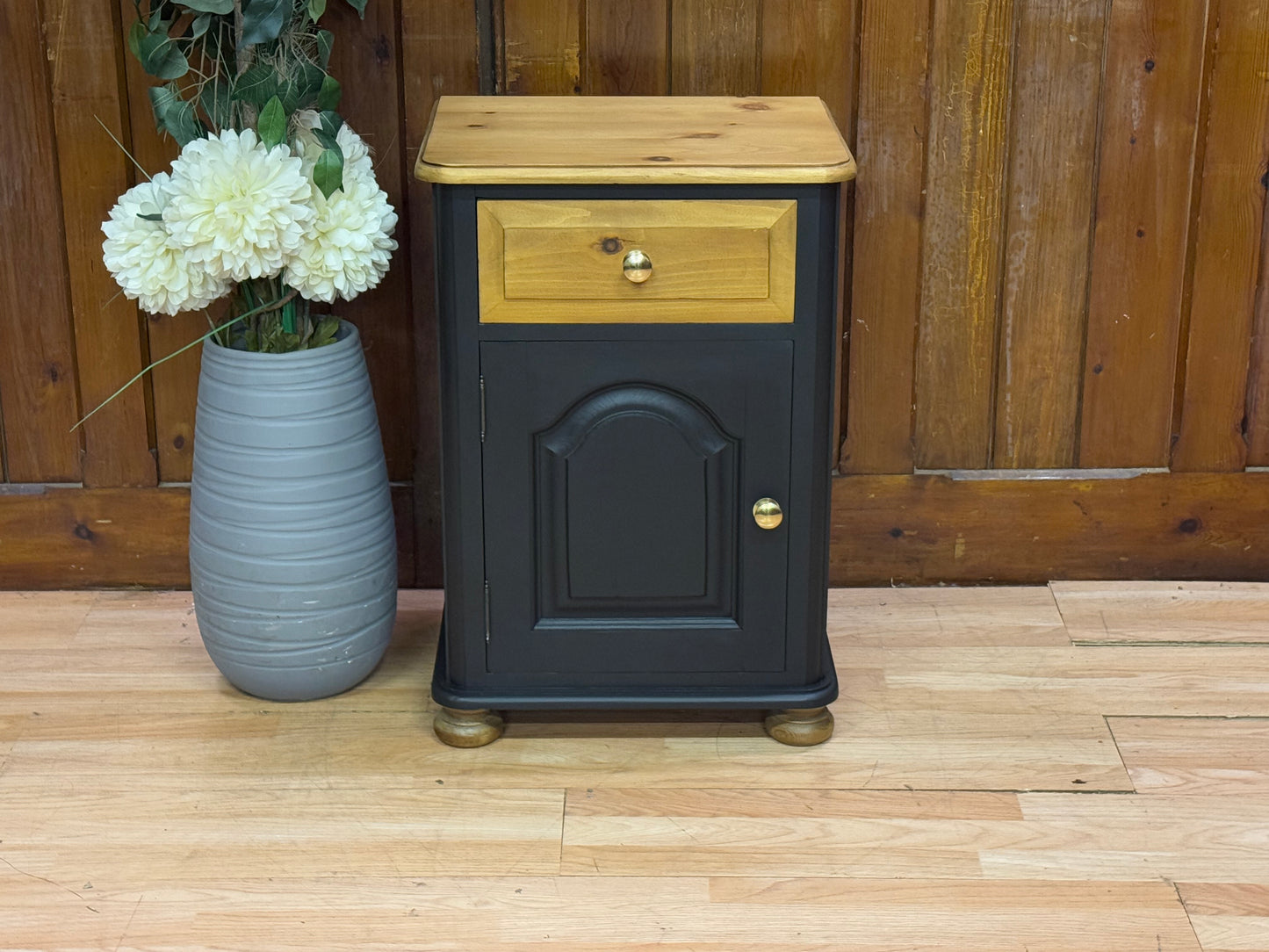 Vintage Farmhouse Pine Pot Cupboard \ Painted Black Rustic Bedside \ Lamp Table