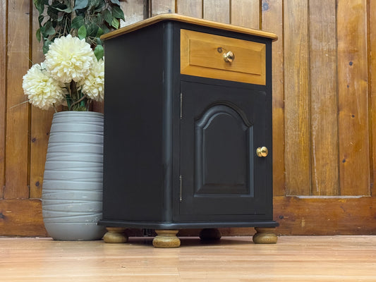 Vintage Farmhouse Pine Pot Cupboard \ Painted Black Rustic Bedside \ Lamp Table