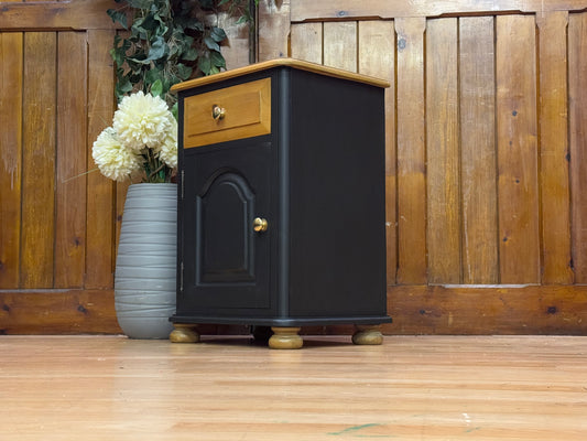 Vintage Farmhouse Pine Pot Cupboard \ Painted Black Rustic Bedside \ Lamp Table