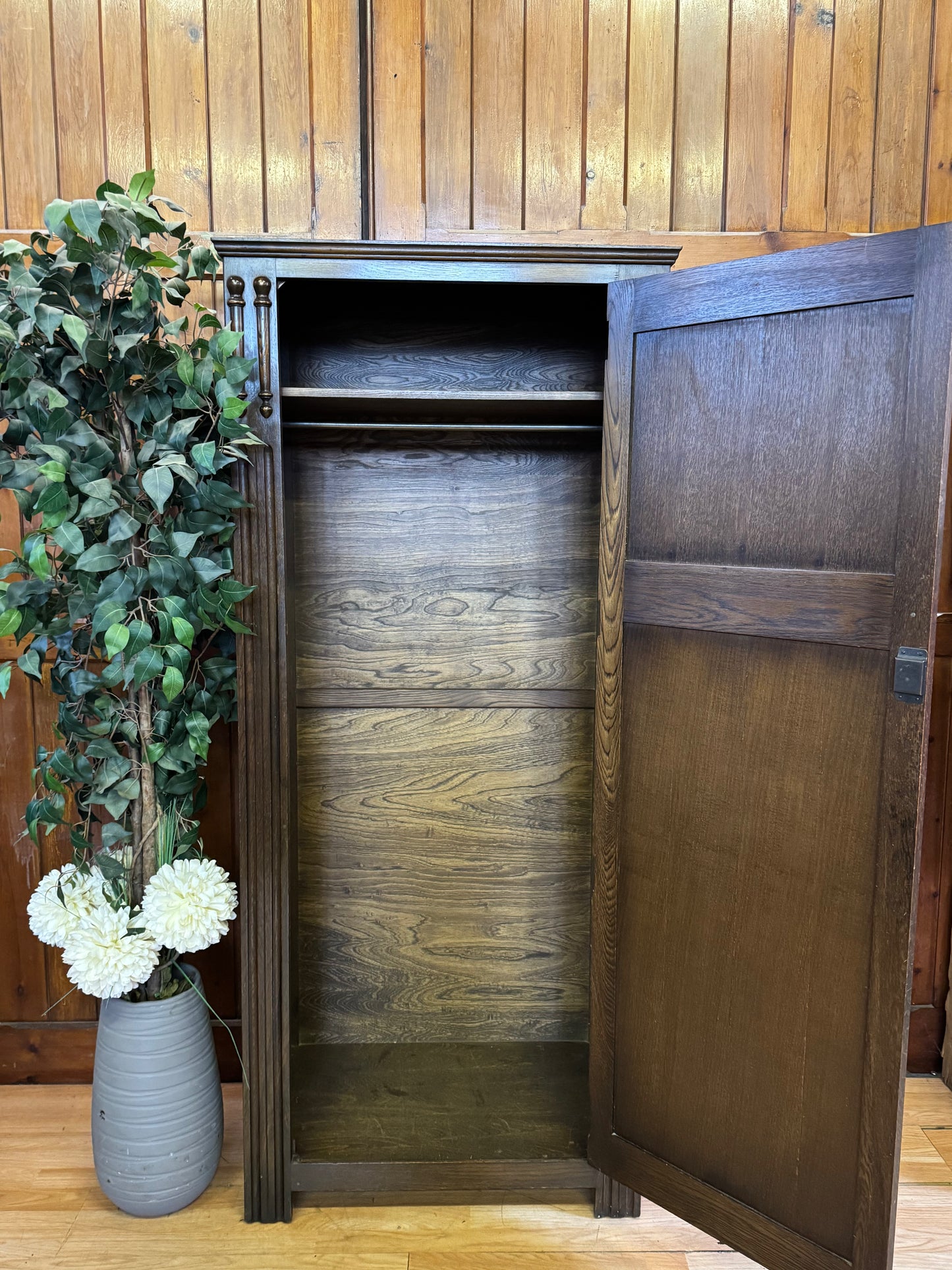 Vintage Oak Compact Wardrobe \ Small Gentlemen’s Closet \ Storage Cupboard