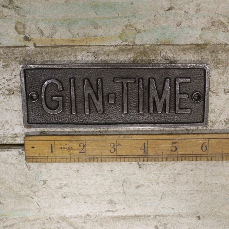 GIN TIME \ Cast Iron Plaque \ Wall Sign \ Rustic \ Vintage Style \ Kitchen \ Industrial