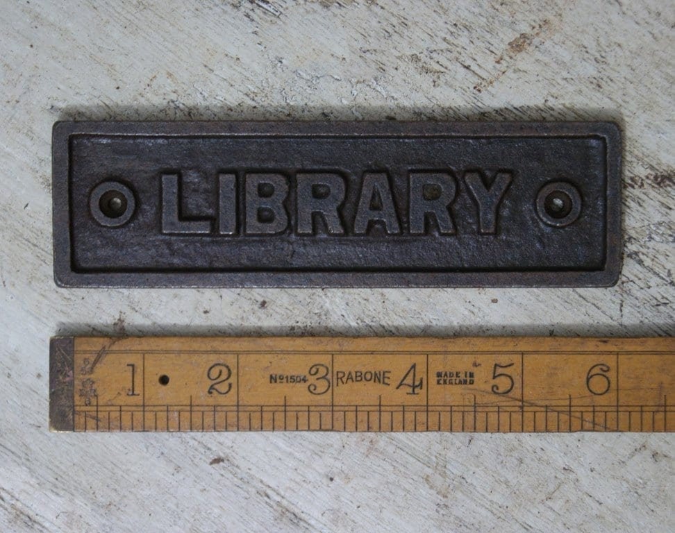 LIBRARY \ Cast Iron Rustic Industrial Style Heavy Plaque Sign \ Home Library Shelf \ Reading Corner