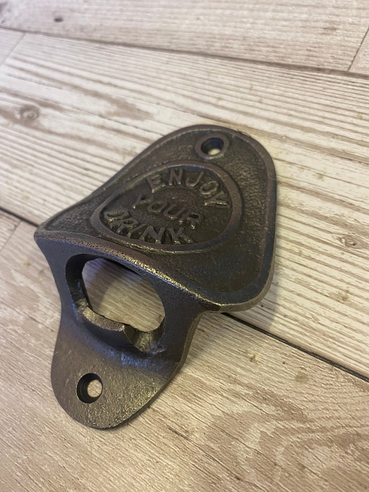 ENJOY YOUR DRINK \ Cast Iron Wall Mounted Bottle Opener \ Vintage Style Home Bar