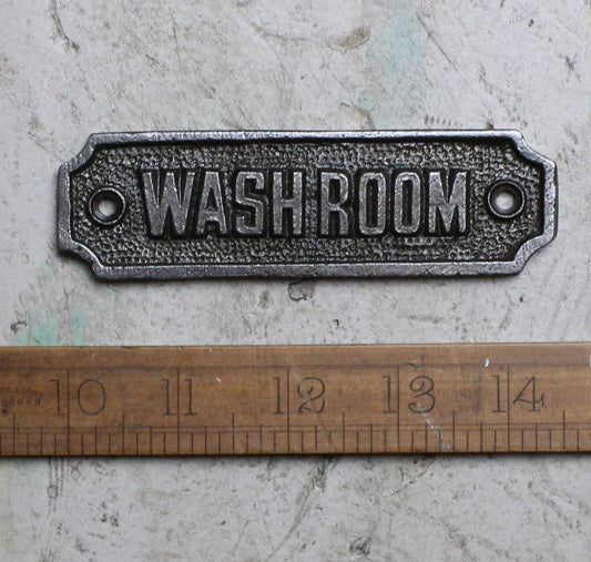 WASHROOM \ Cast Iron Rustic Metal Industrial Style Heavy Plaque Sign \ Loo Toilet Bathroom