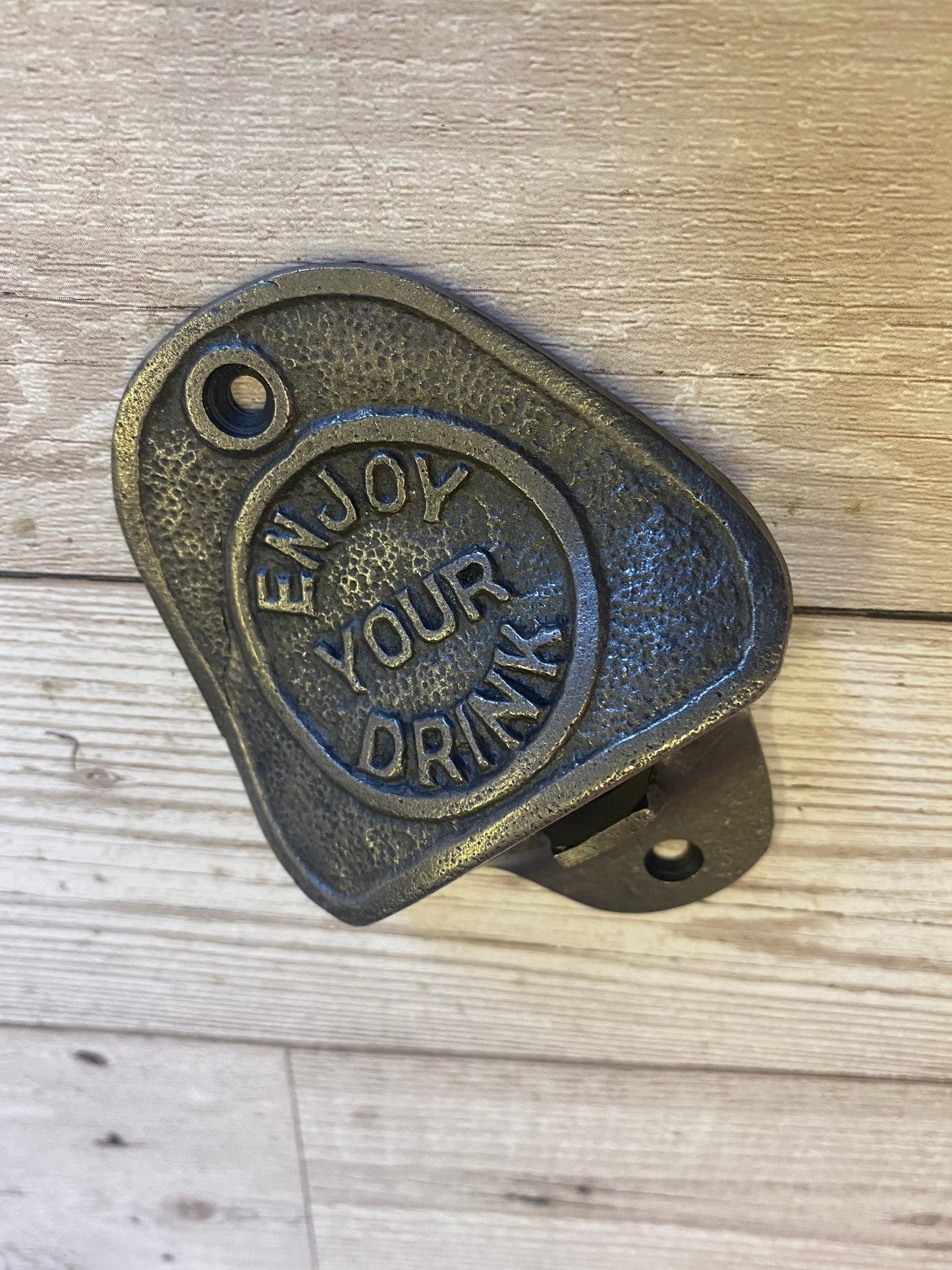 ENJOY YOUR DRINK \ Cast Iron Wall Mounted Bottle Opener \ Vintage Style Home Bar