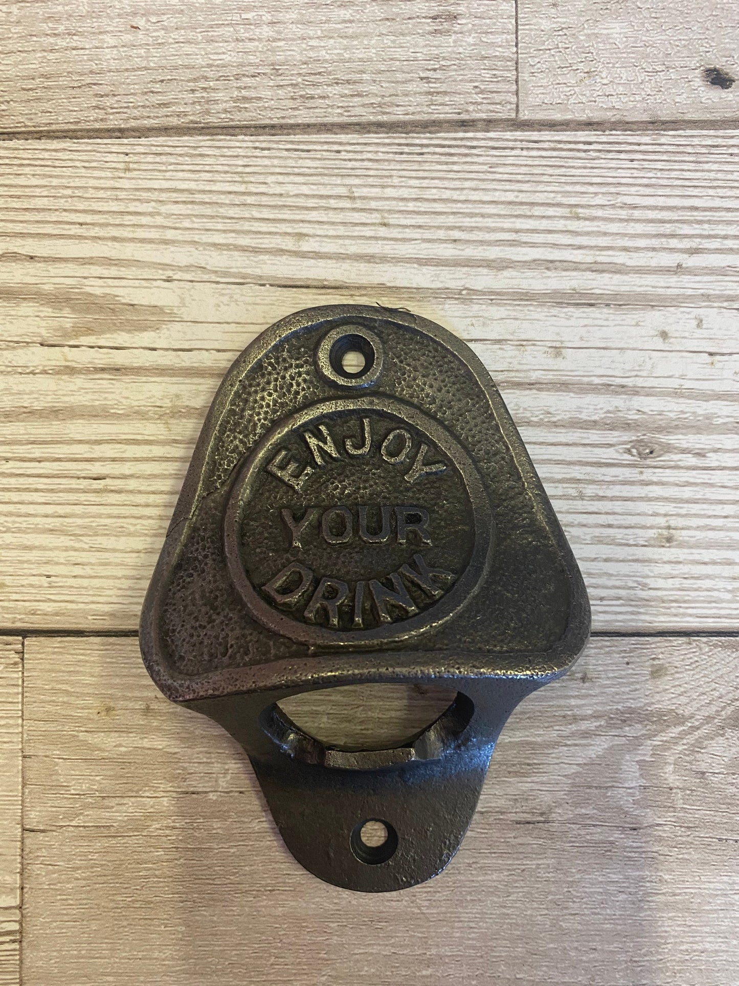 ENJOY YOUR DRINK \ Cast Iron Wall Mounted Bottle Opener \ Vintage Style Home Bar