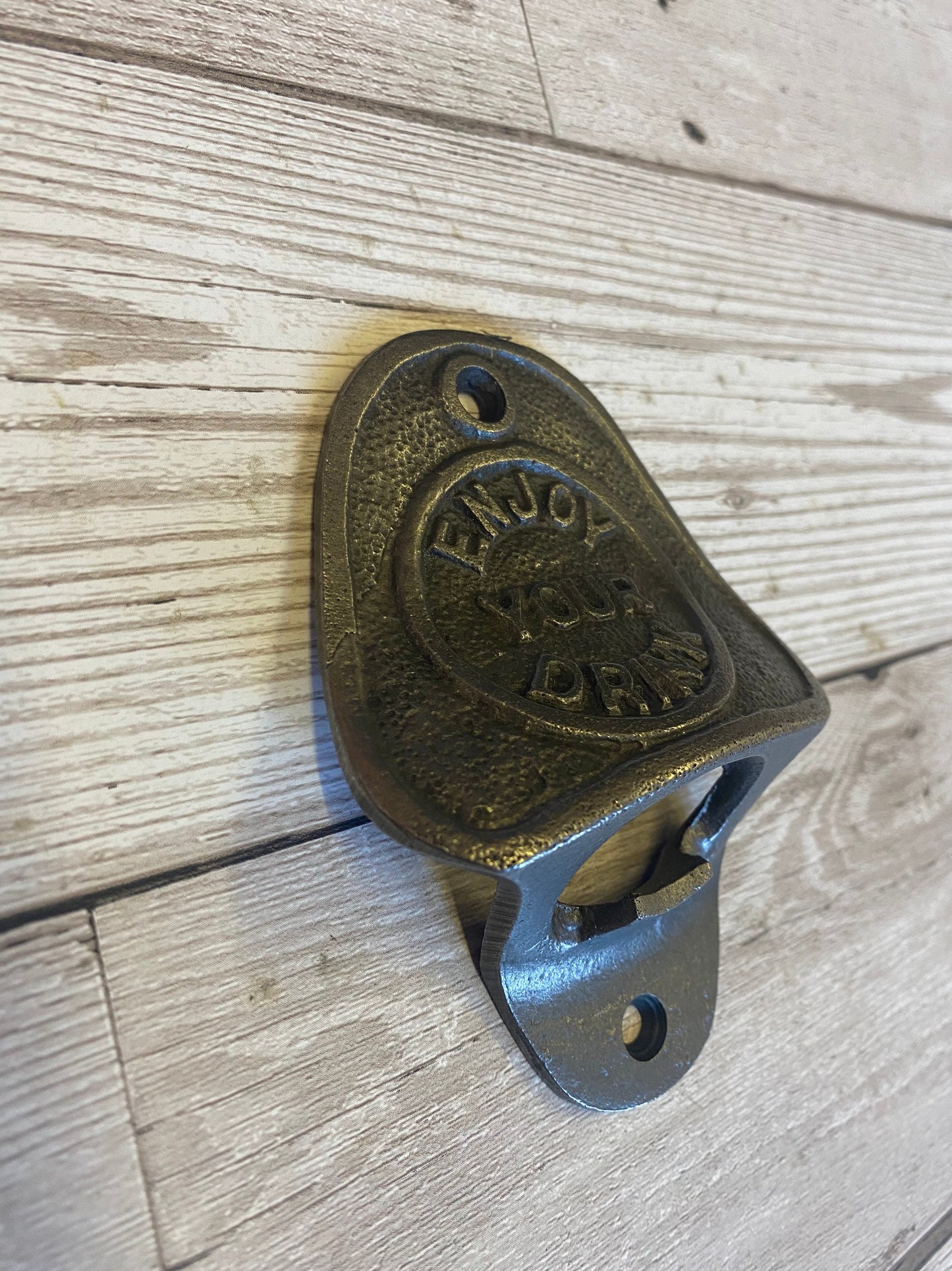 ENJOY YOUR DRINK \ Cast Iron Wall Mounted Bottle Opener \ Vintage Style Home Bar