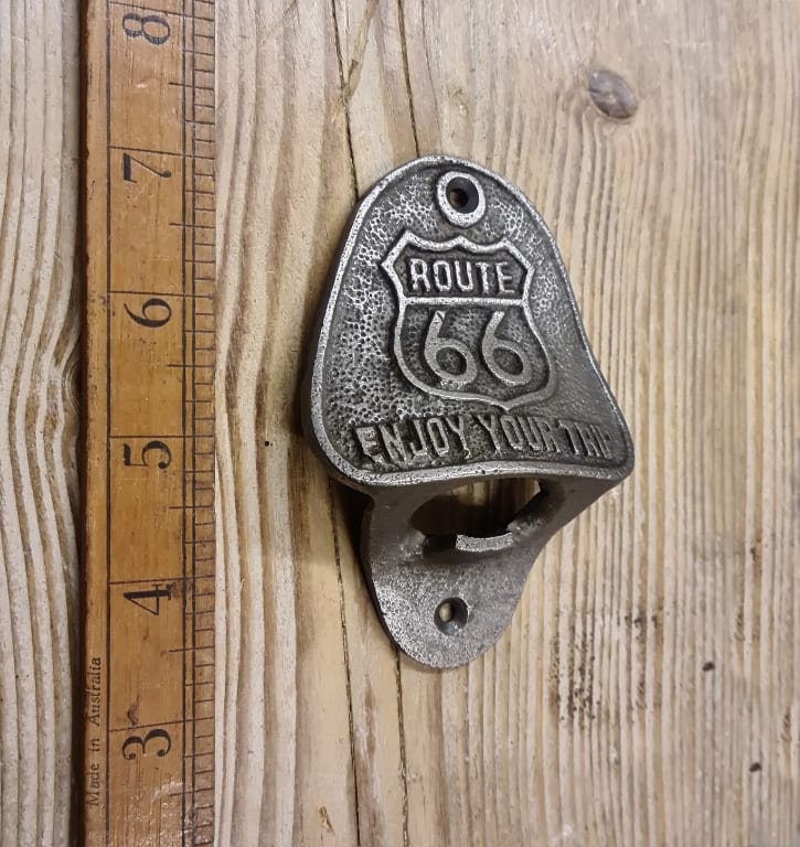 ROUTE 66 \ Cast Iron Wall Mounted Bottle Opener \ Bar Hotel Pub Vintage Home Bar