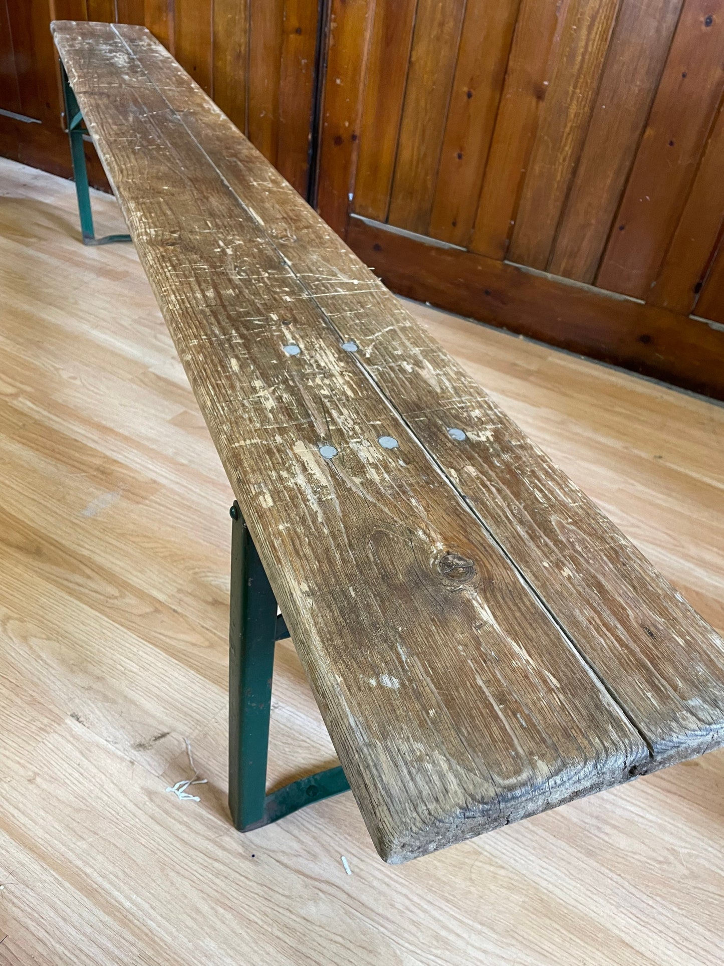 Vintage Industrial German Beer Bench \ Dining Table Bench \ 7ft Hallway Bench \ Trestle Seating